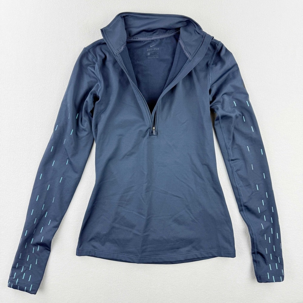 NIKE Pro‎ Hyperwarm Linear 1/2 Zip Dri Fit Size S Womens Blue 914586-104